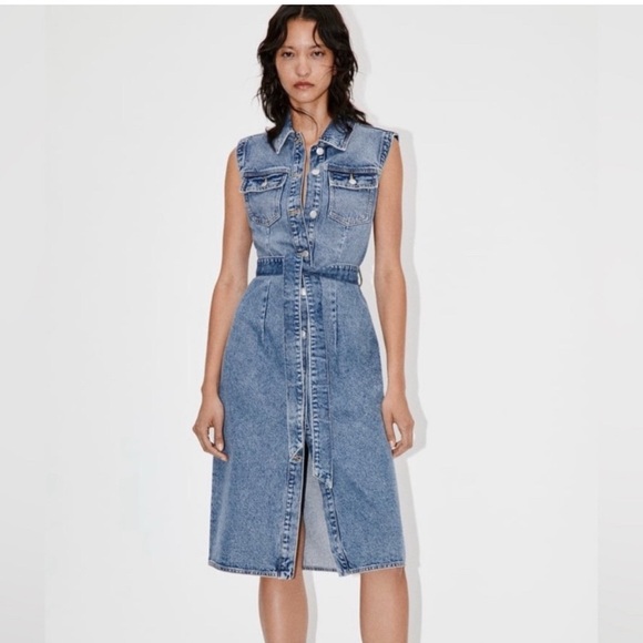 Zara Denim Sleeveless Dress - Picture 1 of 4